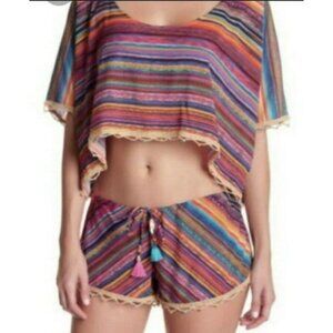 Ale by Alessandra Striped Crochet Trim Cropped Top